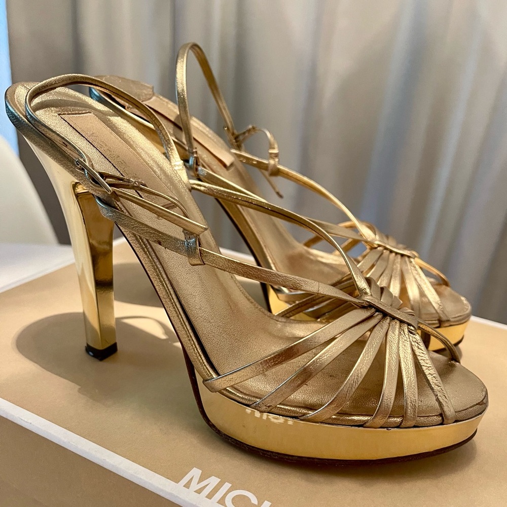 Michael Kora Gold Strappy Sandal Heel